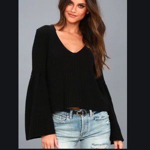 FREE PEOPLE Black Bell-Sleeve Sweater